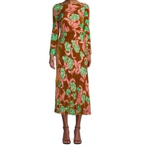 NEW SALONI Tina Velvet Scoop Back Midi Dress in Paradise Floral Women's 10